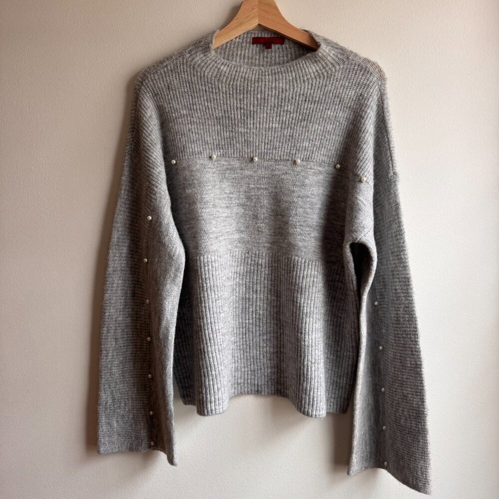 Red By Bke Womens Sweater Faux Pearl Embellished Super Soft Mock Neck Knit M